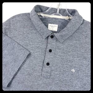 Rag & Bone Polo Shirt Men Large Gray Heather Cotton Blend Short Sleeve Casual